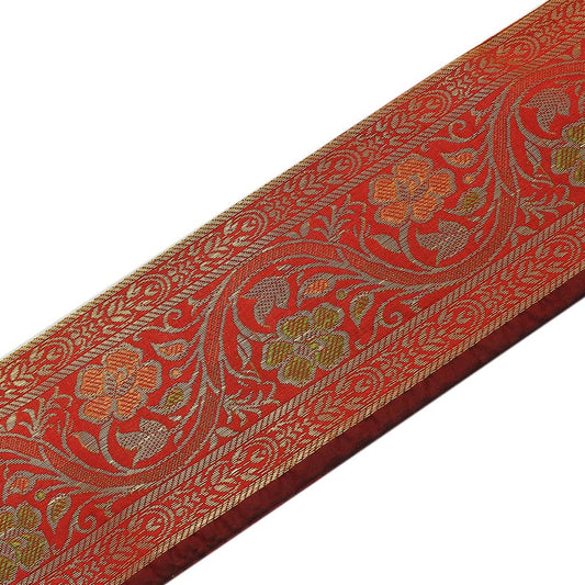 3 Yard Woven Zari Brocade Indian Faux Silk Border Trim Lace Ribbon Red