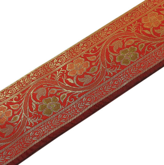 3 Yard Woven Zari Brocade Indian Faux Silk Border Trim Lace Ribbon Red