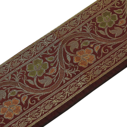 3 Yard Woven Zari Brocade Indian Faux Silk Border Trim Lace Ribbon Garnet