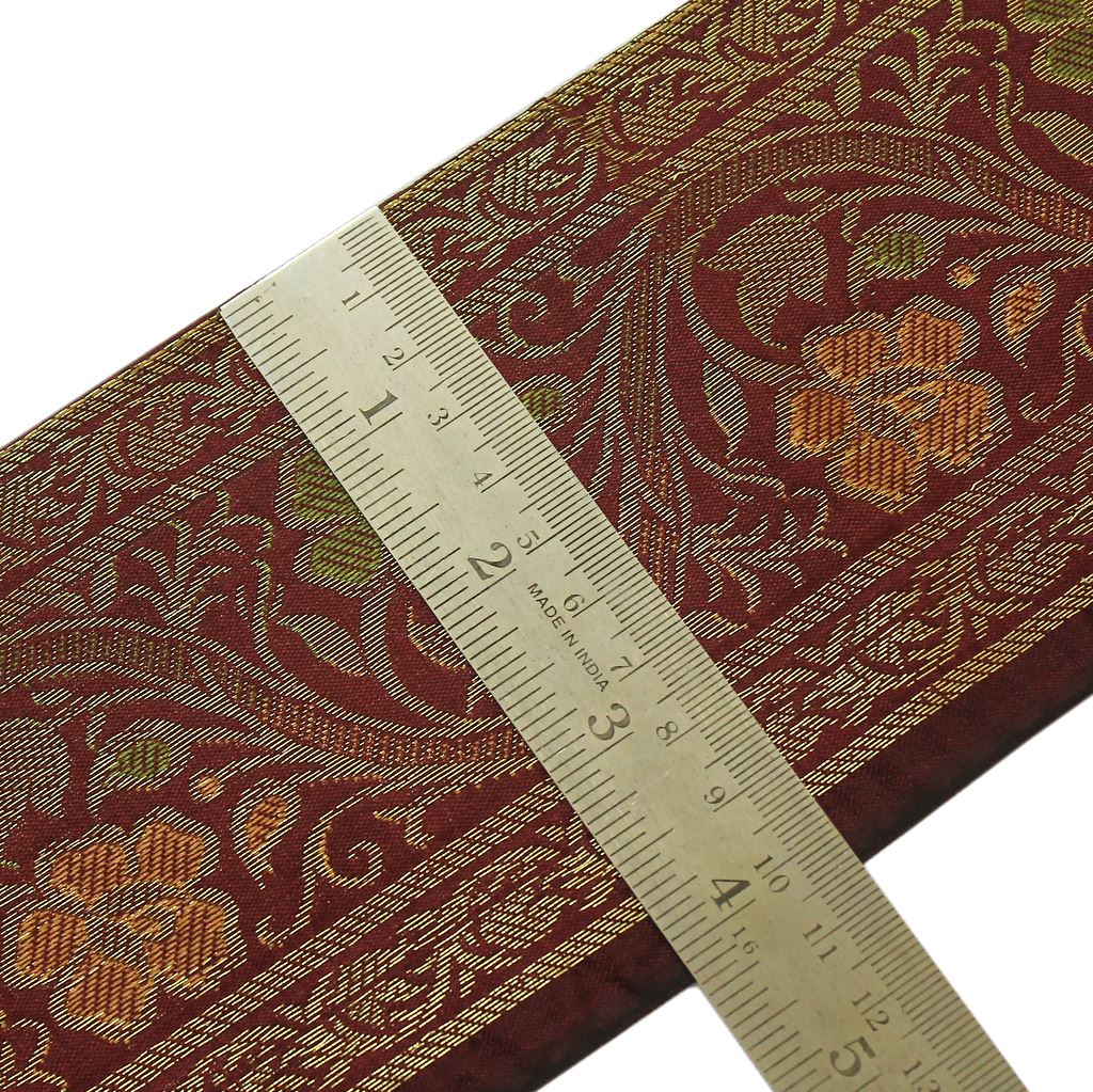 3 Yard Woven Zari Brocade Indian Faux Silk Border Trim Lace Ribbon Garnet