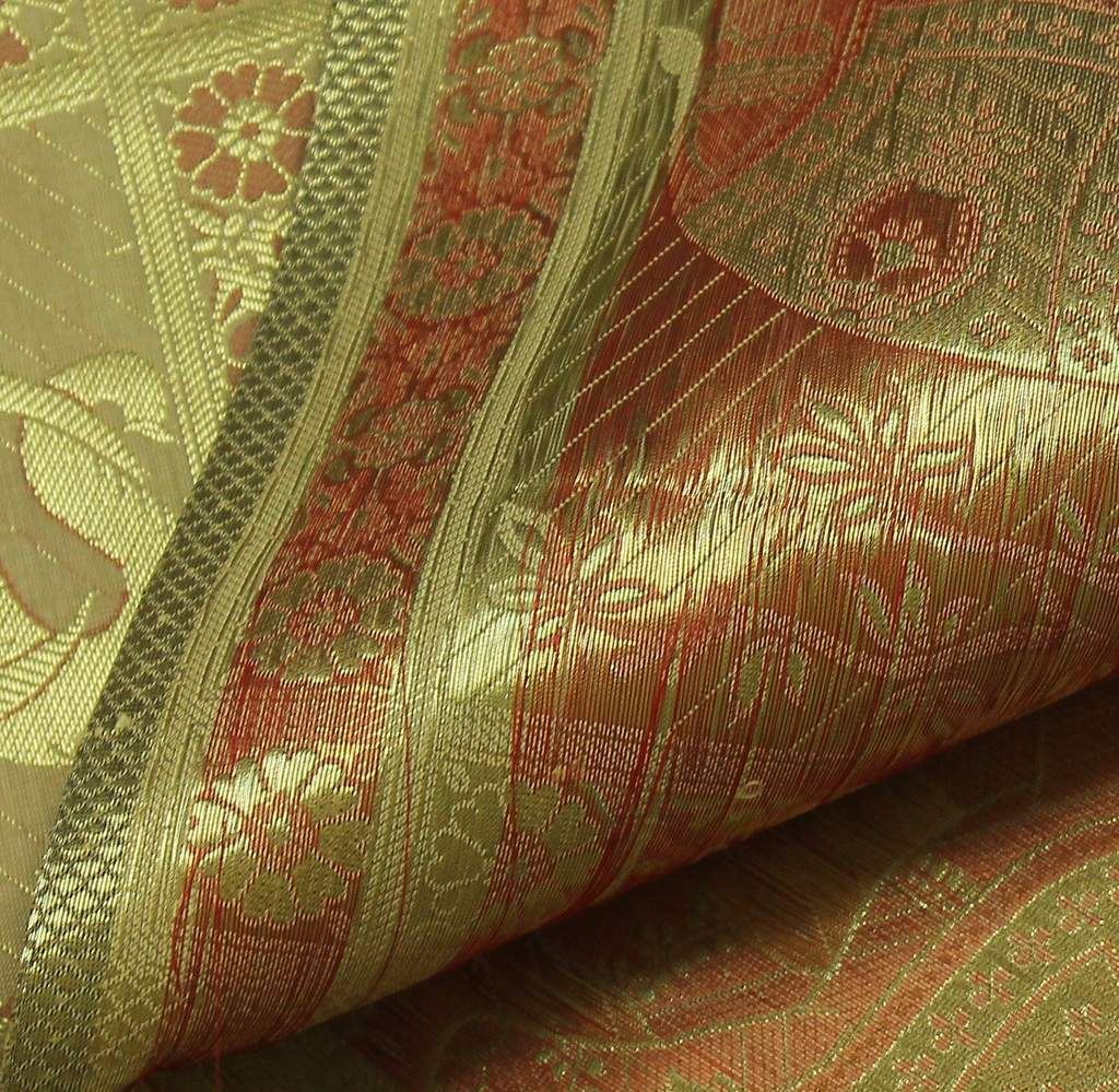 Art Silk Zari Brocade Woven Curtain Craft Multi Purpose Fabric Elephant Cream