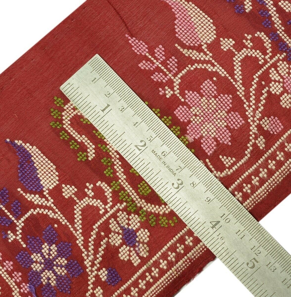 Vintage Sari Border Indian Craft Trim Woven Paisley Pure Silk Maroon Ribbon Lace