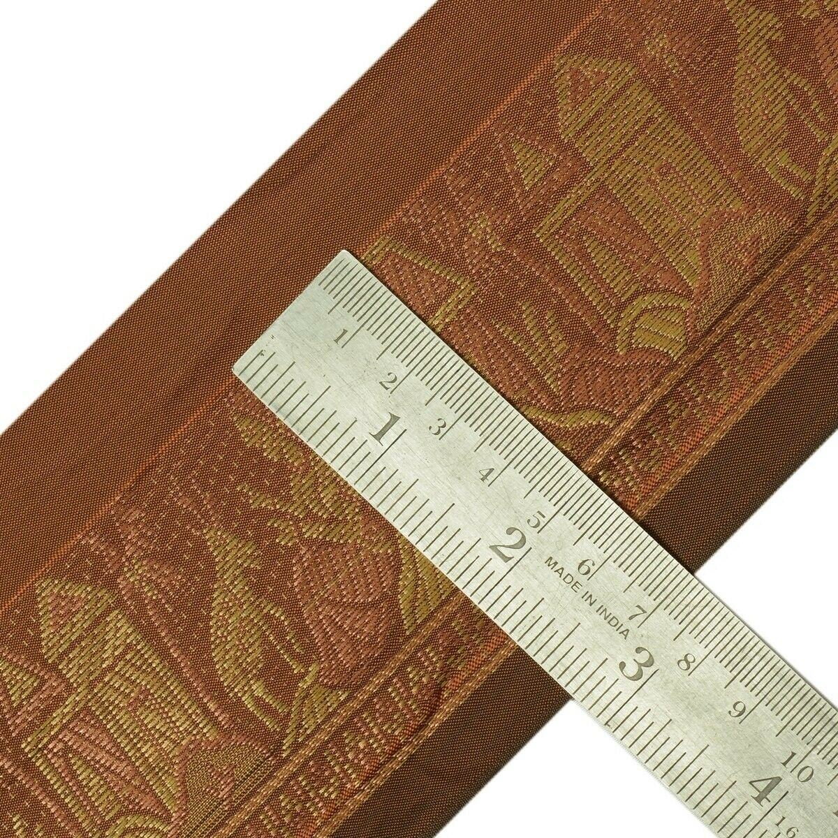 Vintage Sari Border Indian Craft Trim Woven Lady Deer Hut Ribbon Lace Rust