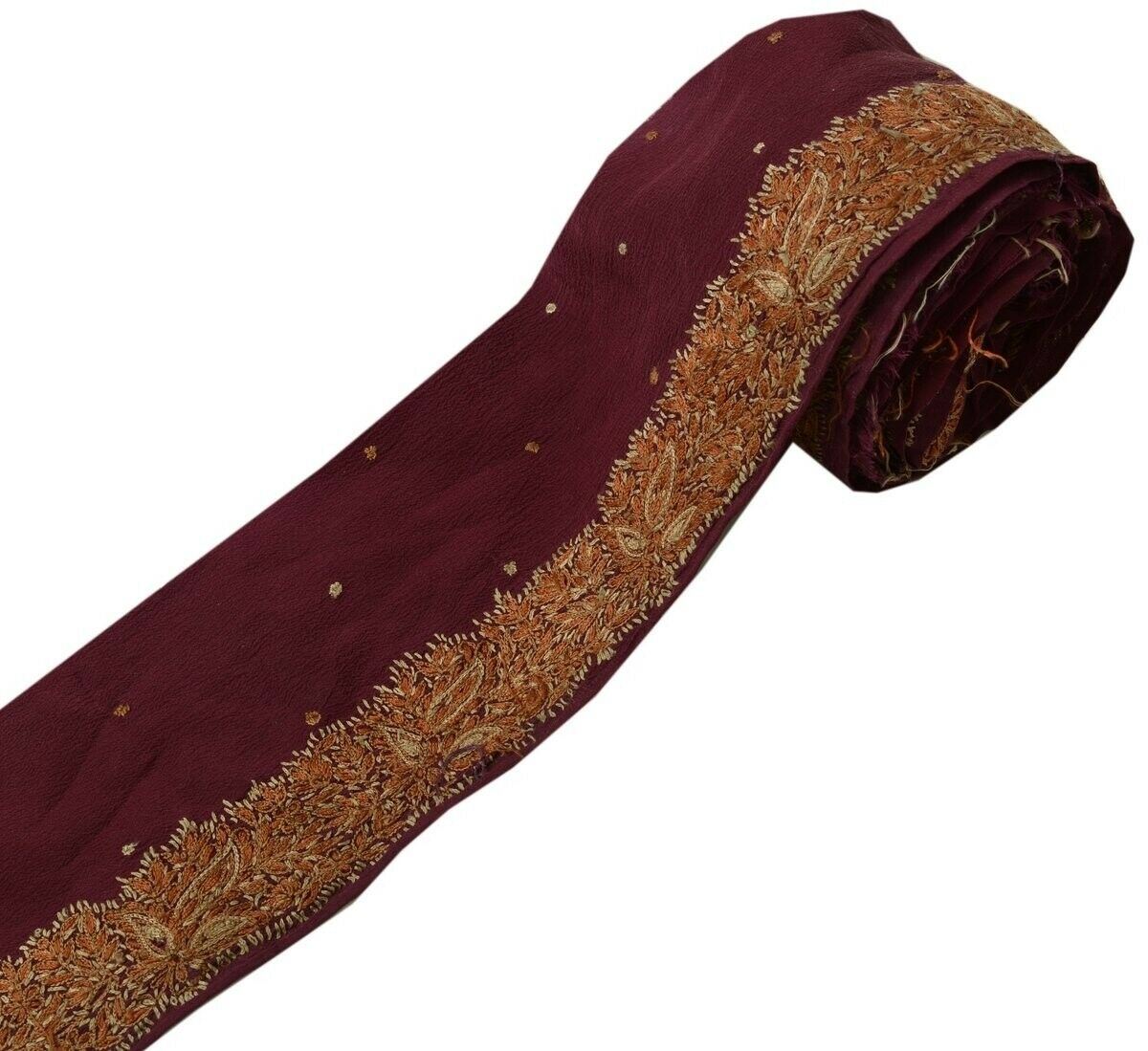 Vintage Sari Border Indian Craft Trim Hand Embroidered Lace Maroon / Purple