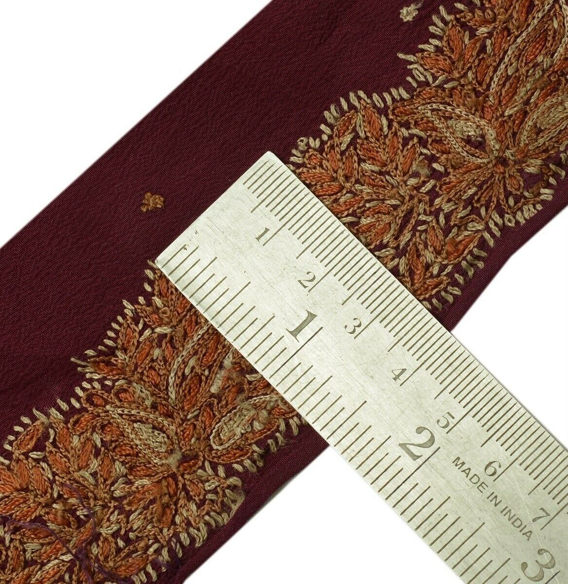 Vintage Sari Border Indian Craft Trim Hand Embroidered Lace Maroon / Purple