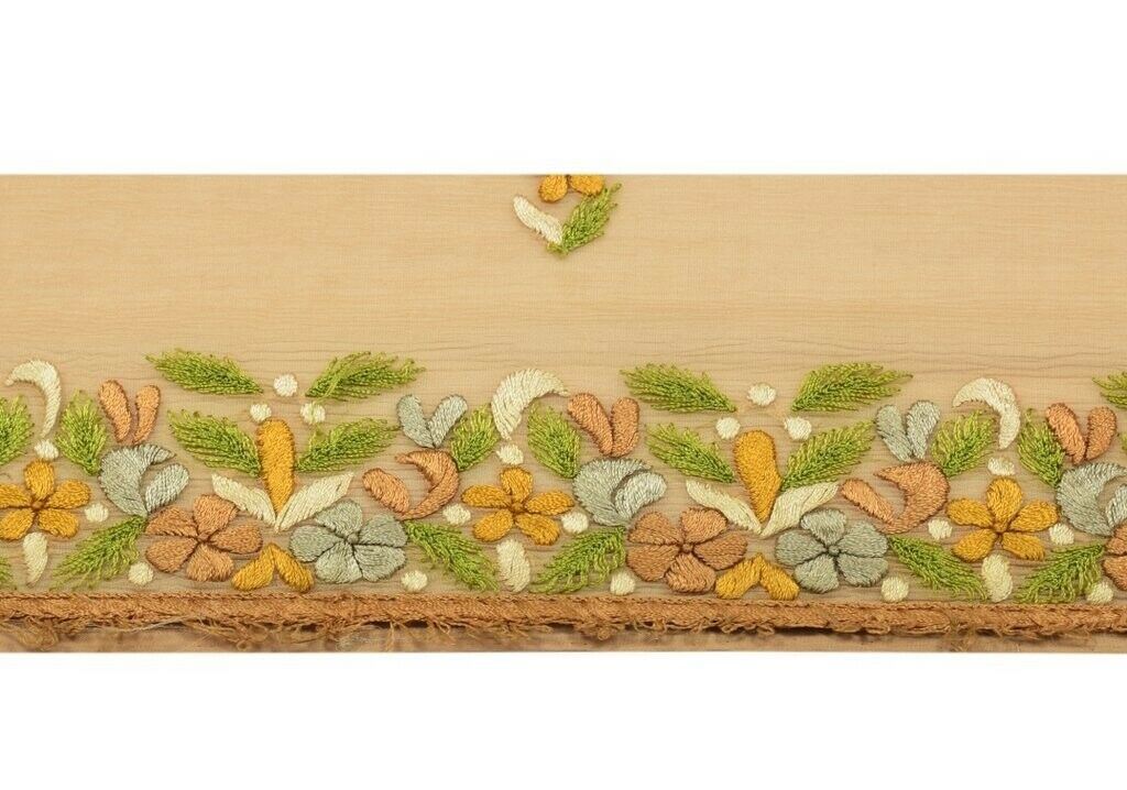 Vintage Saree Sewing Trim Indian Craft Border Embroidered Pure Chiffon Silk Lace