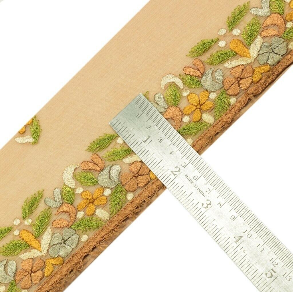Vintage Saree Sewing Trim Indian Craft Border Embroidered Pure Chiffon Silk Lace