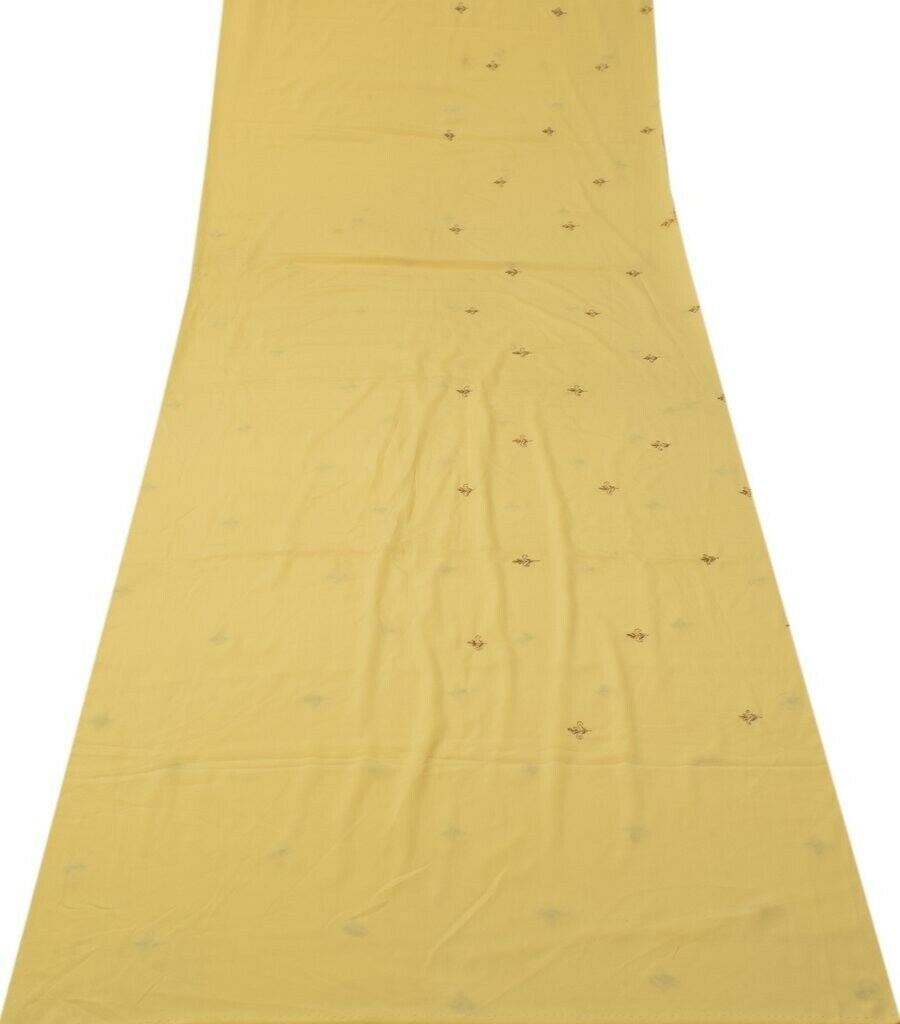Blend Crepe Vintage Sari Remnant Scrap Fabric for Sewing Craft Cream