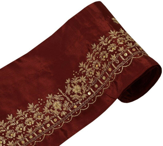 Vintage Sari Border Indian Craft Trim Hand Beaded Embroidered Ribbon Lace Maroon