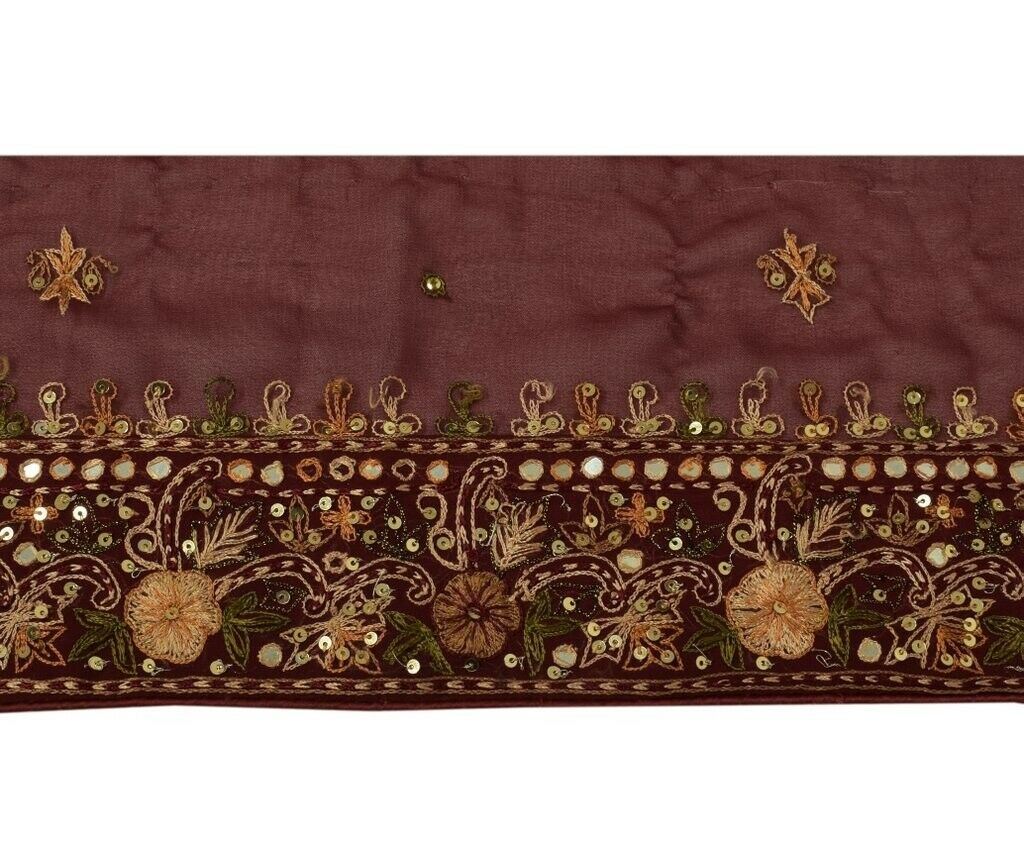 Vintage Sari Border Indian Craft Trim Embroidered Mirror Work Ribbon Lace Maroon