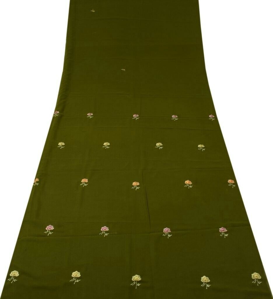 Blend Georgette Silk Vintage Sari Remnant Scrap Fabric for Sewing Craft Green