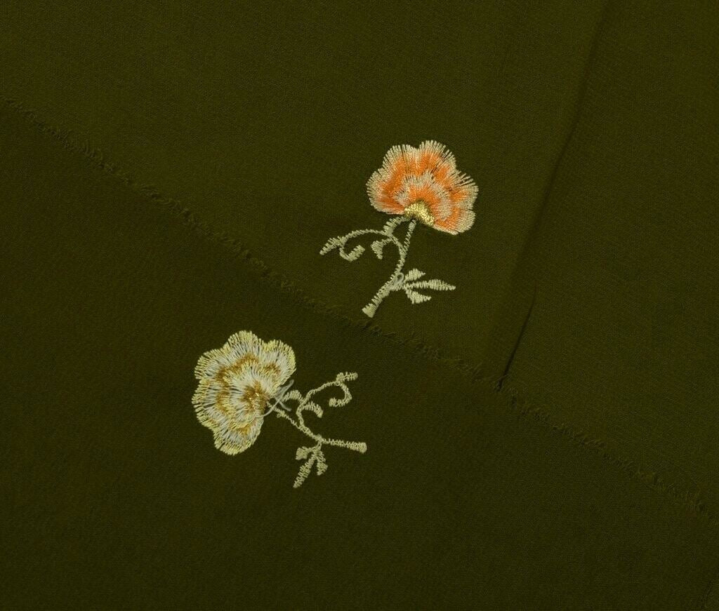 Blend Georgette Silk Vintage Sari Remnant Scrap Fabric for Sewing Craft Green