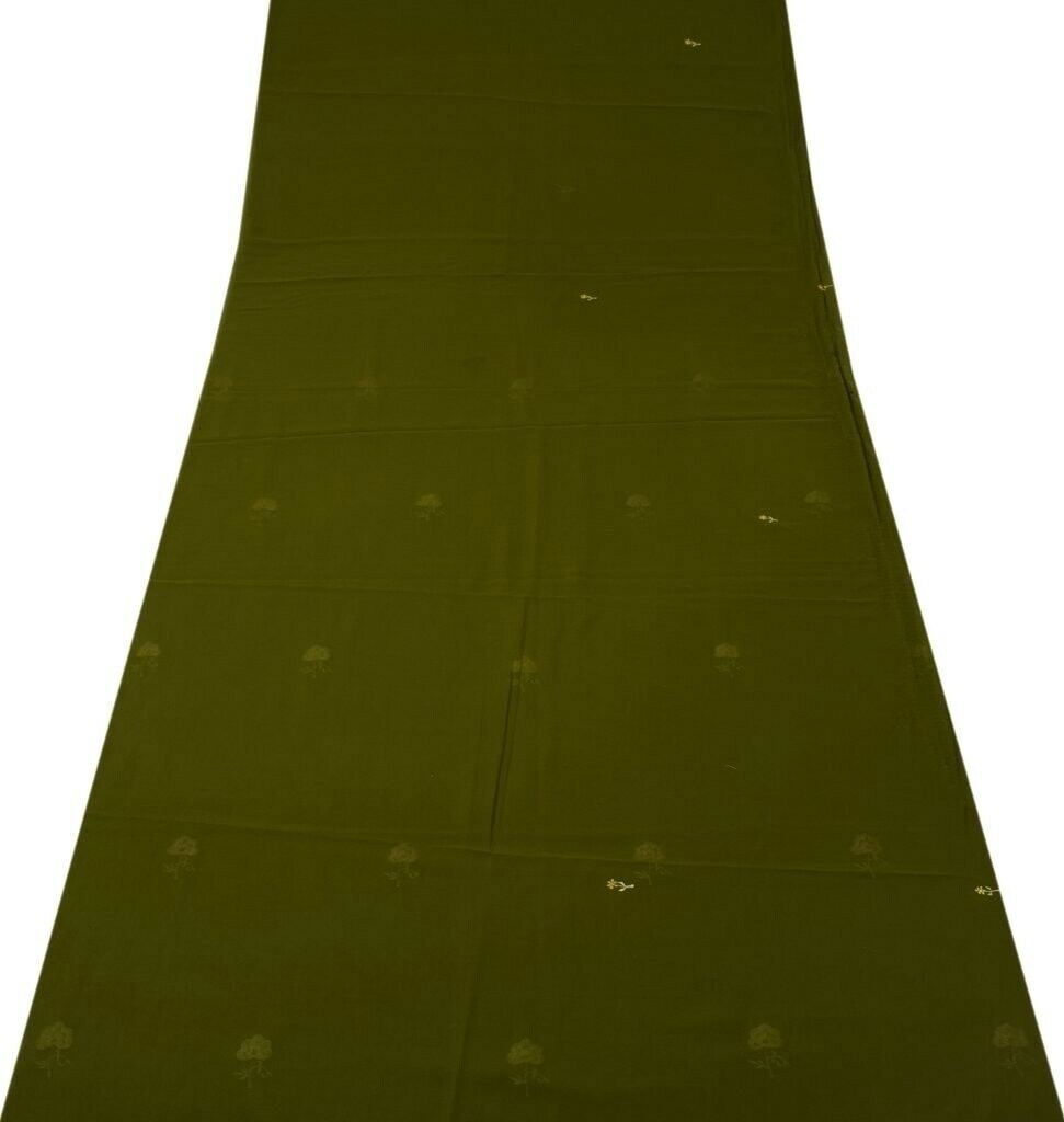 Blend Georgette Silk Vintage Sari Remnant Scrap Fabric for Sewing Craft Green