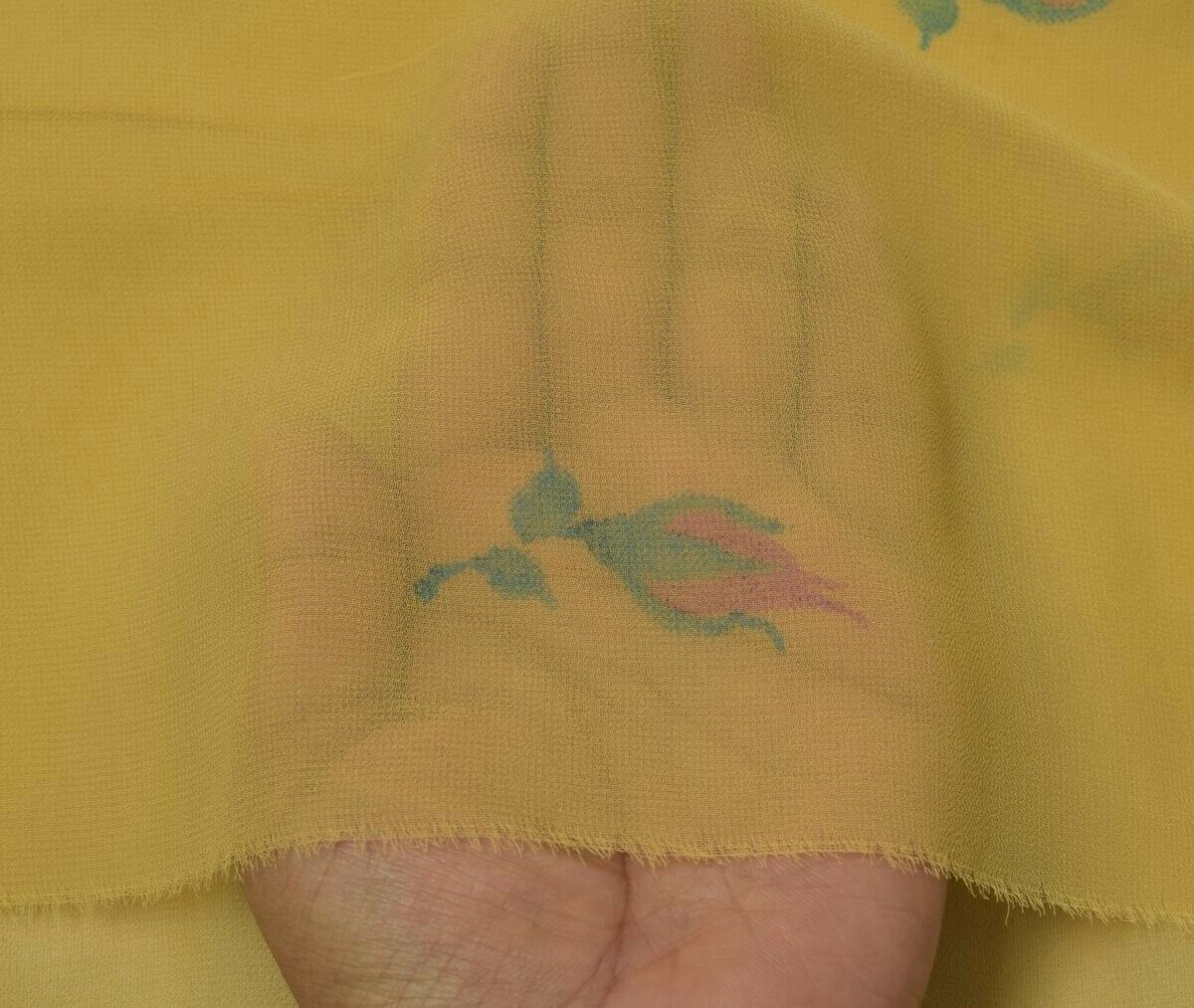 Blend Georgette Silk Vintage Sari Remnant Scrap Fabric for Sewing Craft Cream