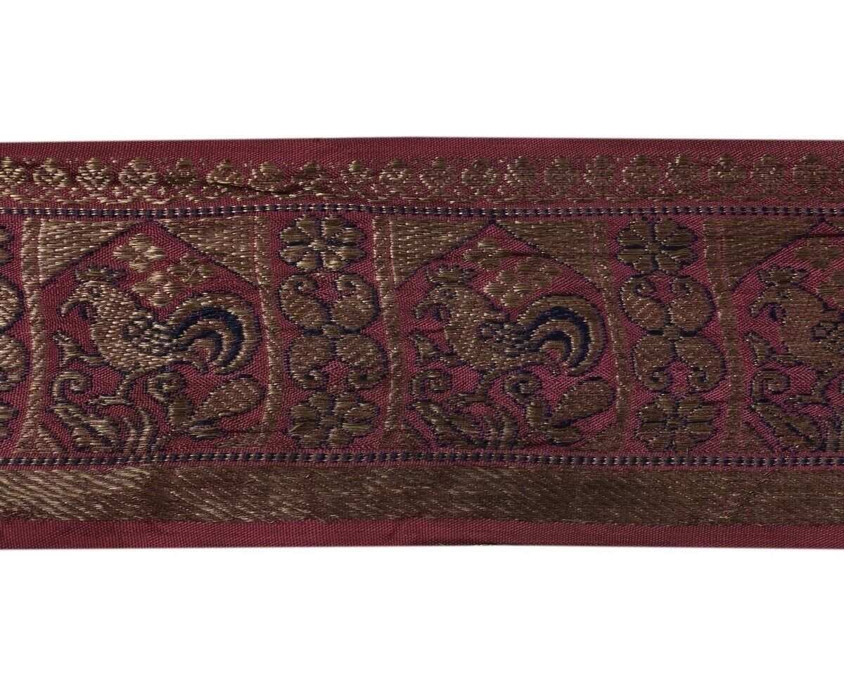 3.25" W Vintage Sari Border Indian Craft Trim Zari Woven Magenta Ribbon Lace