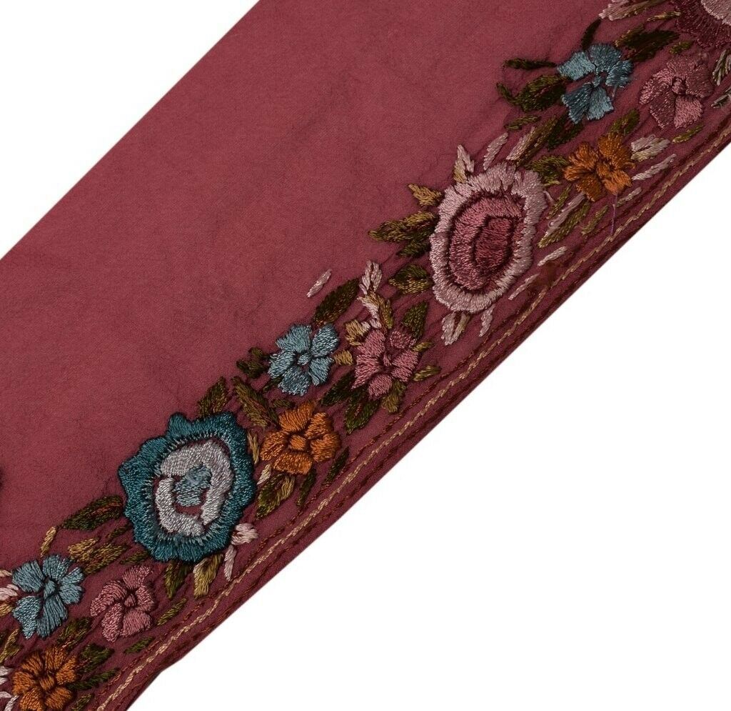 Vintage Sari Border Indian Craft Sewing Trim Hand Embroidered Lace Magenta
