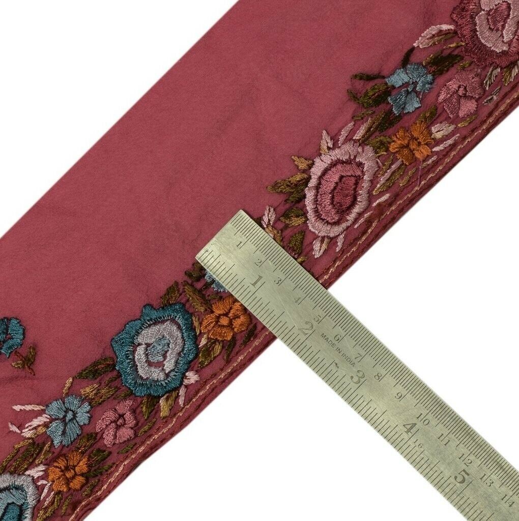 Vintage Sari Border Indian Craft Sewing Trim Hand Embroidered Lace Magenta