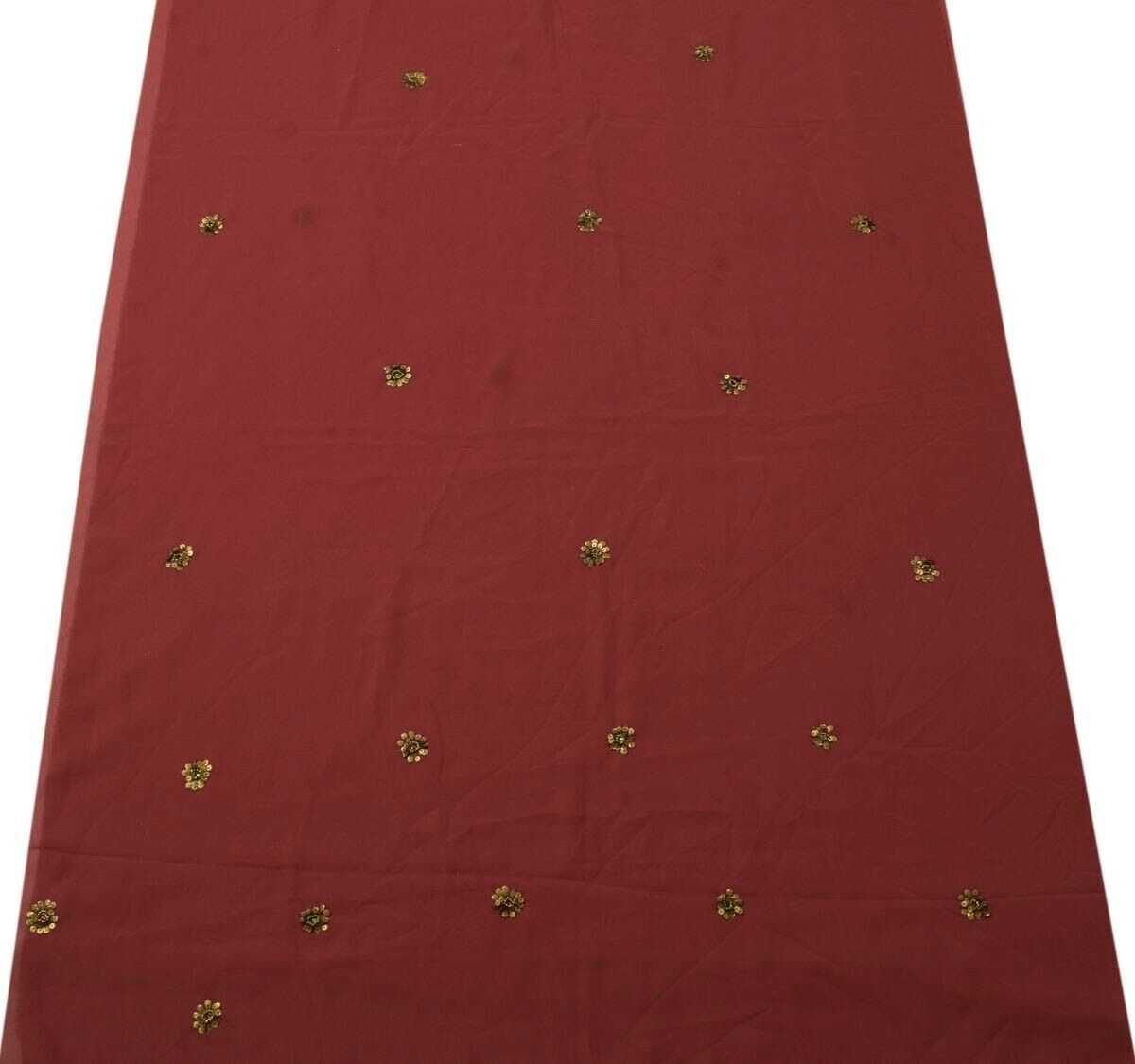 Blend Georgette Silk Vintage Sari Remnant Scrap Fabric for Sewing Craft Maroon