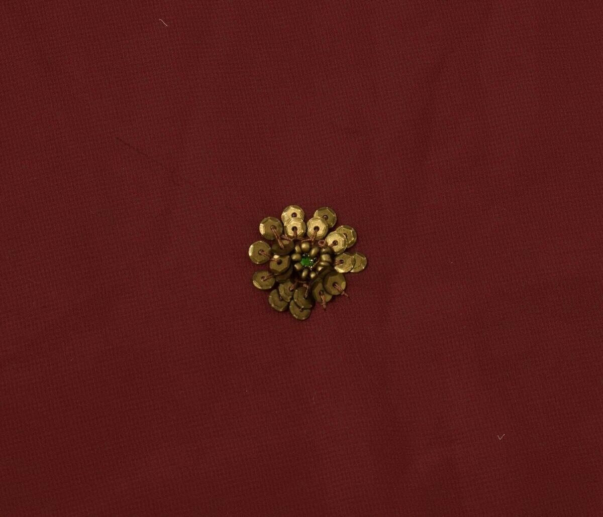 Blend Georgette Silk Vintage Sari Remnant Scrap Fabric for Sewing Craft Maroon
