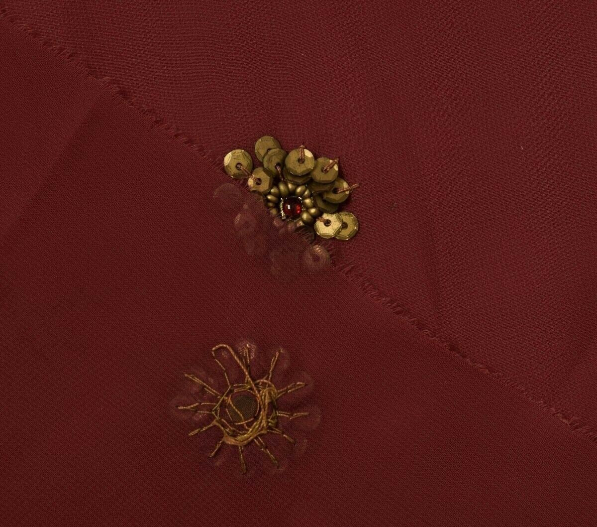 Blend Georgette Silk Vintage Sari Remnant Scrap Fabric for Sewing Craft Maroon