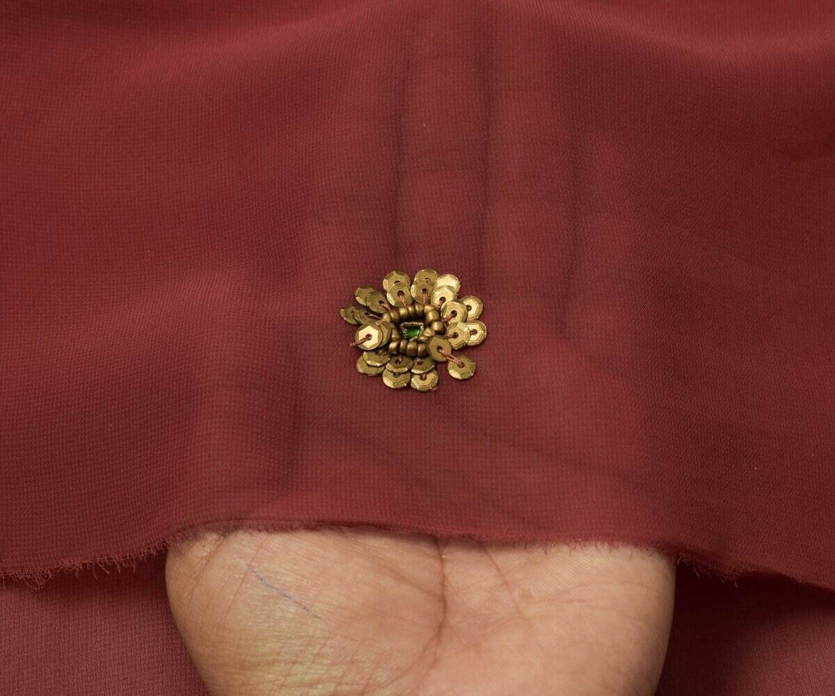 Blend Georgette Silk Vintage Sari Remnant Scrap Fabric for Sewing Craft Maroon