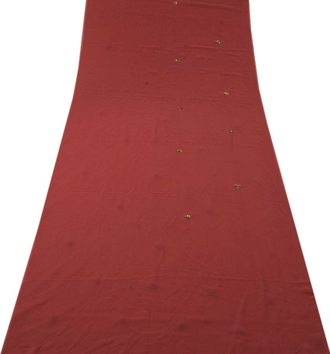 Blend Georgette Silk Vintage Sari Remnant Scrap Fabric for Sewing Craft Maroon