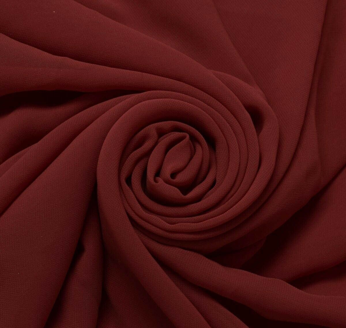 Blend Georgette Silk Vintage Sari Remnant Scrap Fabric for Sewing Craft Maroon