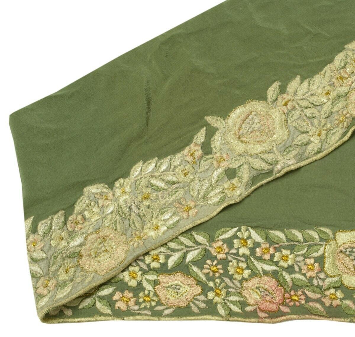 Vintage Sari Border Indian Craft Sewing Trim Embroidered Floral Green Lace