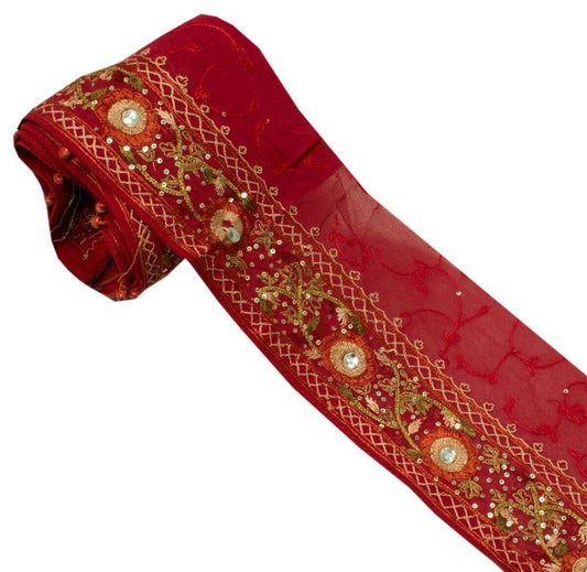 Vintage Sari Border Indian Craft Sew Trim Hand Beaded Sequins Embroidered Lace