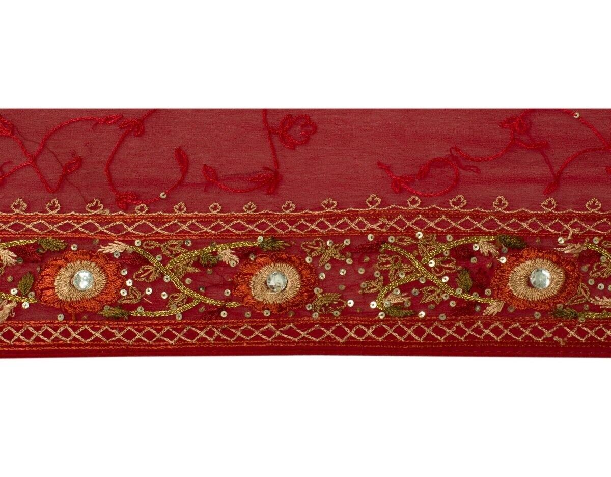 Vintage Sari Border Indian Craft Sew Trim Hand Beaded Sequins Embroidered Lace