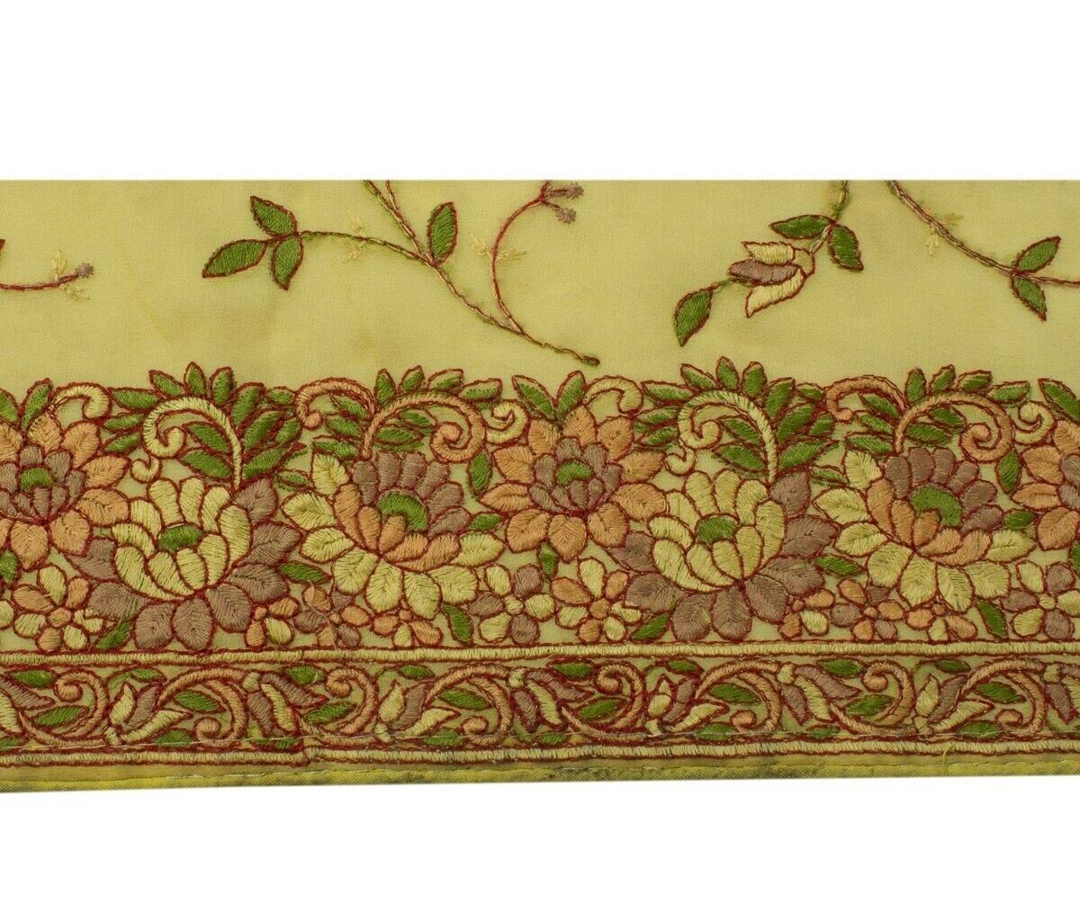 Vintage Sari Border Indian Craft Sewing Trim Embroidered Green Ribbon Lace