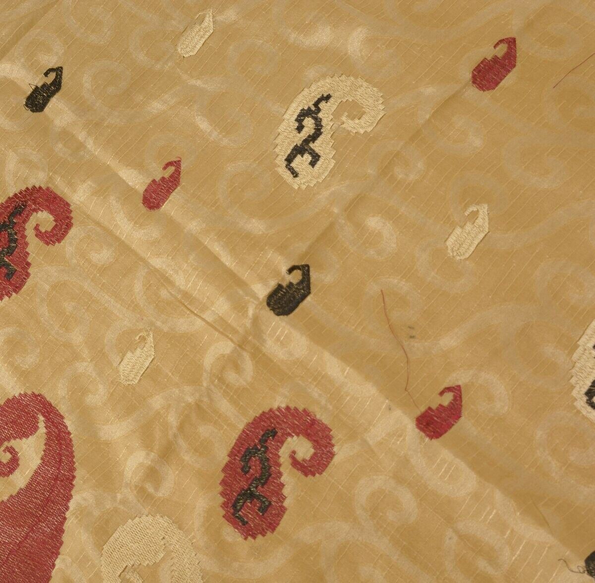 Indian Art Silk Woven Embroidered Vintage Sari Remnant Scrap Fabric Sew Craft