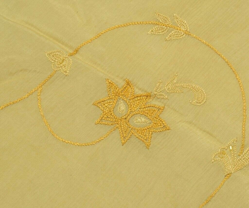 Vintage Saree Remnant Scrap Multi Purpose Embroidered Cream Craft Design Fabric