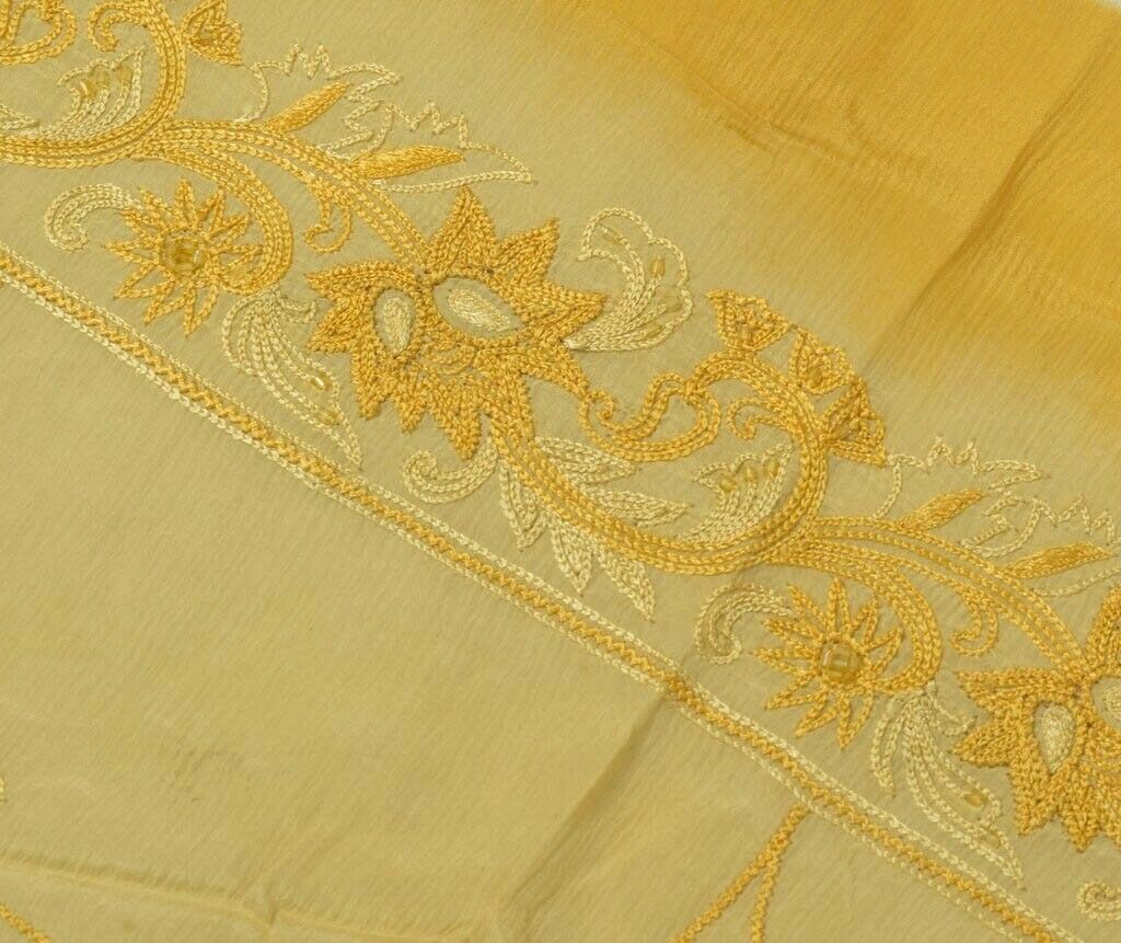 Vintage Saree Remnant Scrap Multi Purpose Embroidered Cream Craft Design Fabric