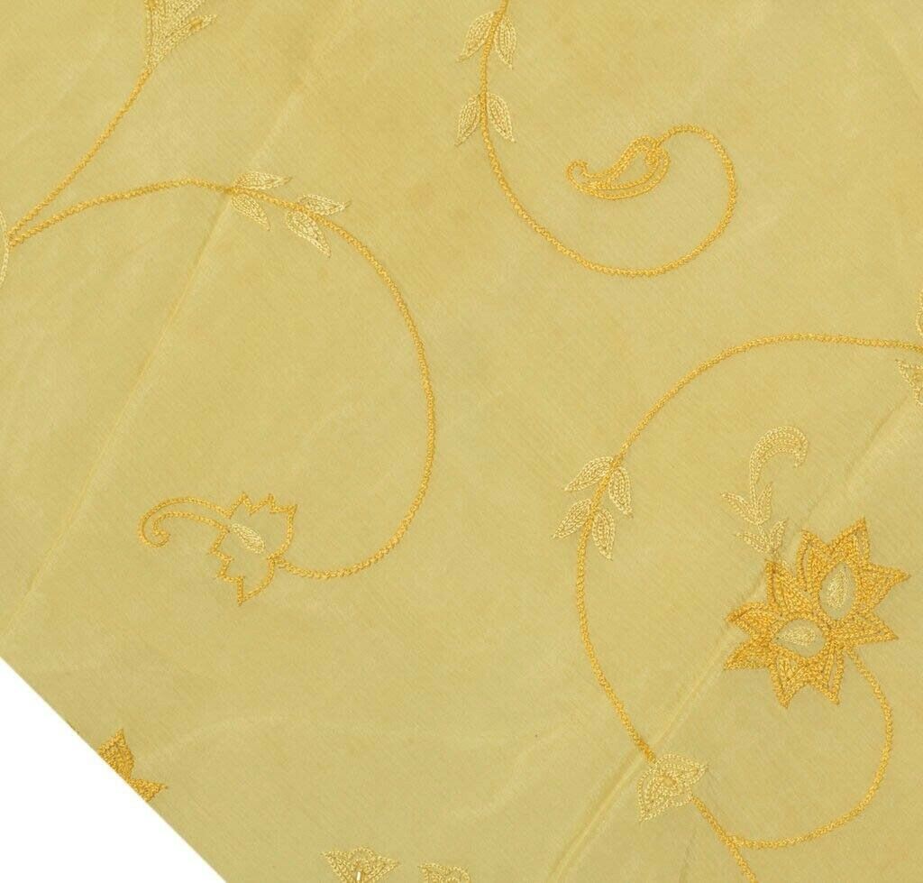 Vintage Saree Remnant Scrap Multi Purpose Embroidered Cream Craft Design Fabric