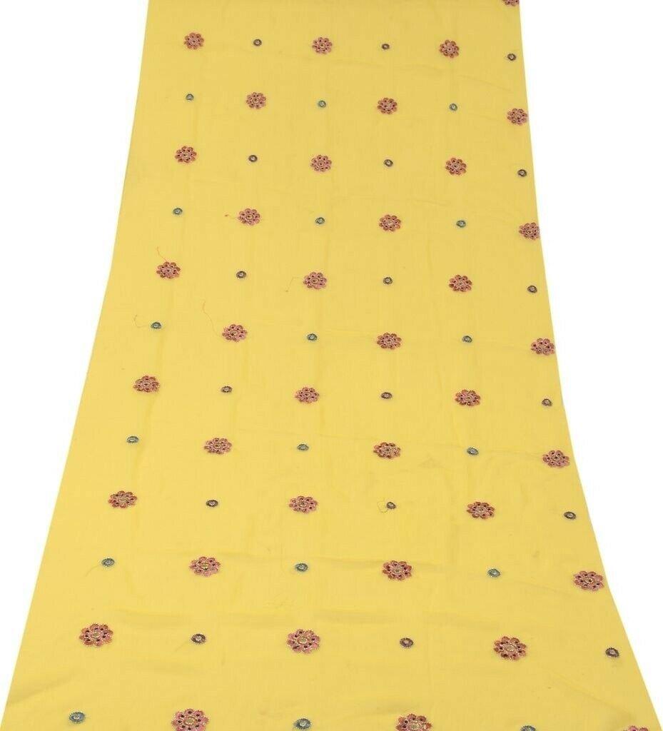 Blend Chiffon Silk Vintage Sari Remnant Scrap Fabric for Sewing Craft Yellow