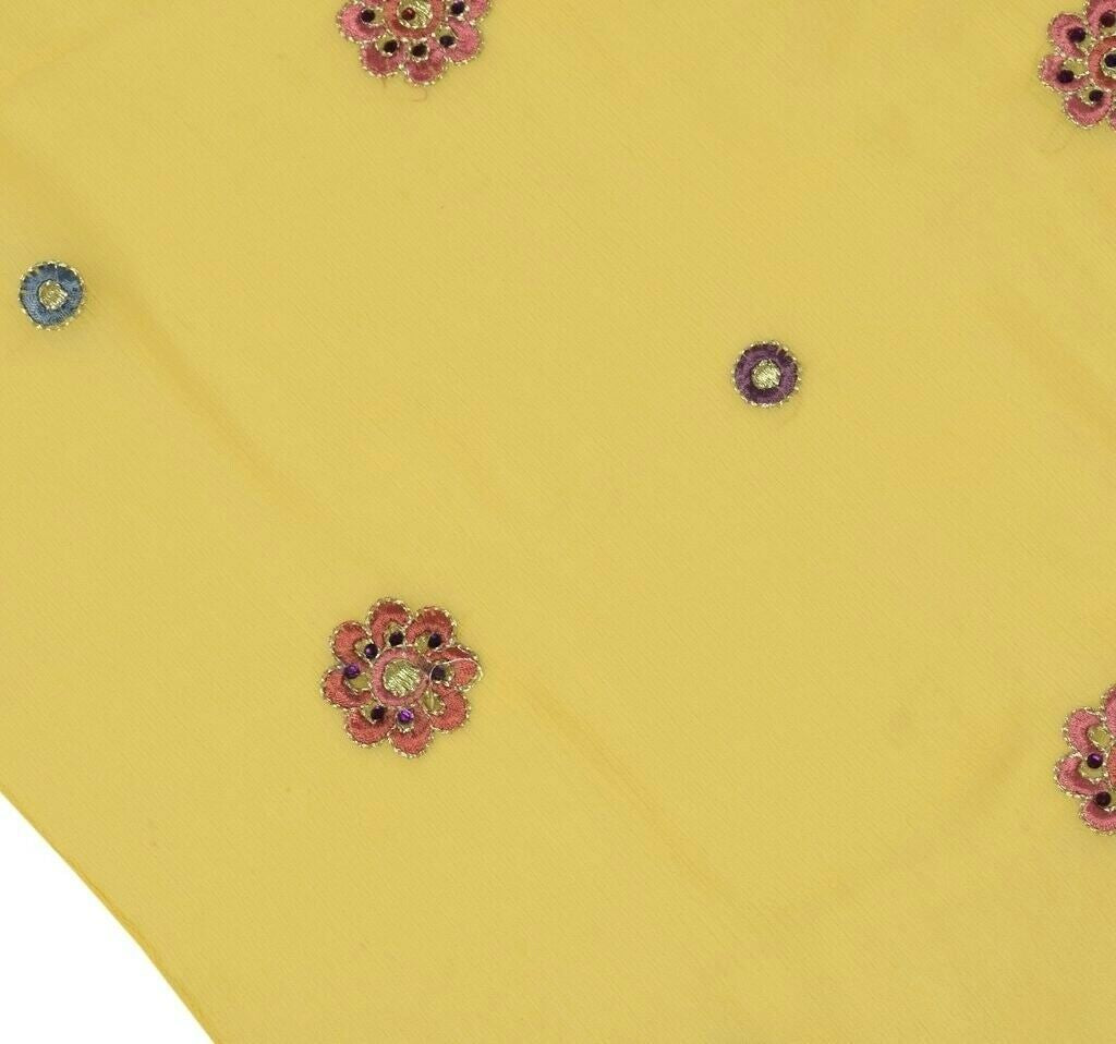 Blend Chiffon Silk Vintage Sari Remnant Scrap Fabric for Sewing Craft Yellow
