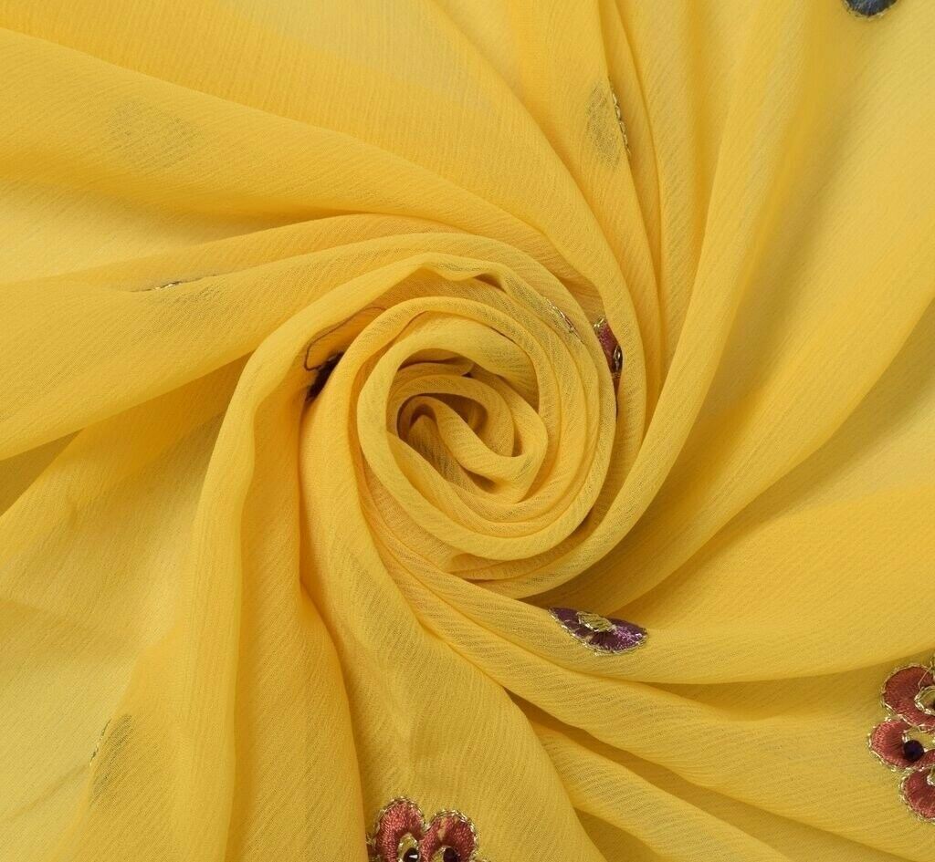 Blend Chiffon Silk Vintage Sari Remnant Scrap Fabric for Sewing Craft Yellow