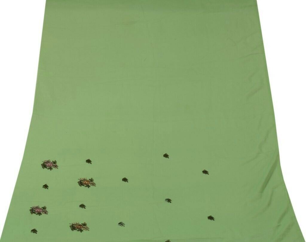Blend Georgette Silk Vintage Sari Remnant Scrap Fabric for Sewing Craft Green