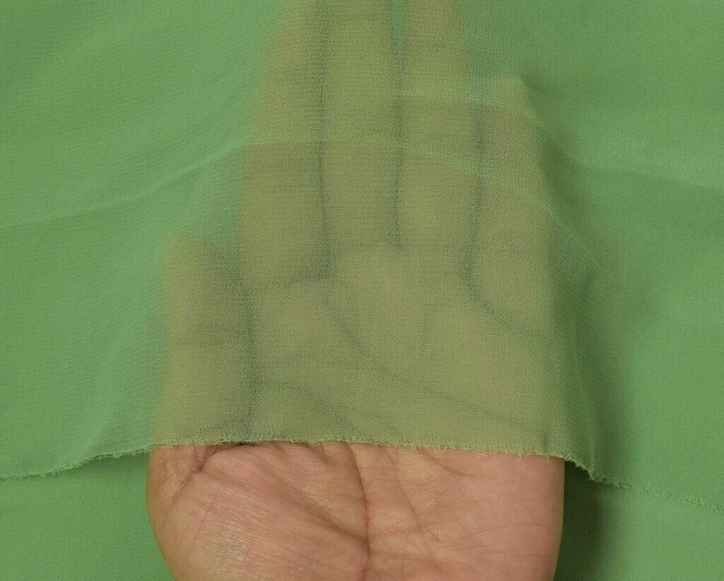 Blend Georgette Silk Vintage Sari Remnant Scrap Fabric for Sewing Craft Green