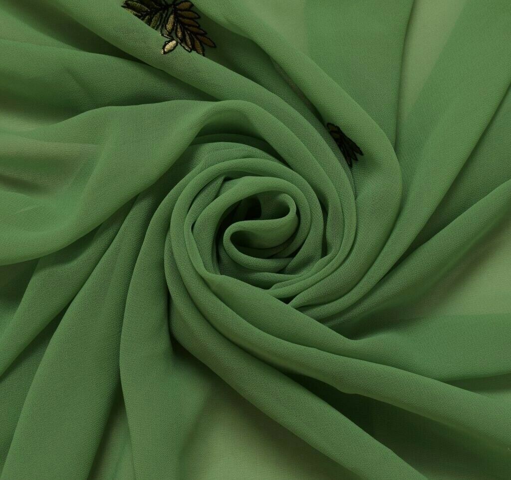 Blend Georgette Silk Vintage Sari Remnant Scrap Fabric for Sewing Craft Green