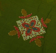 Vintage Indian Scrap Green Saree Pure Cotton Printed Craft Sari Remnant Fabric