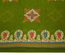 Vintage Indian Scrap Green Saree Pure Cotton Printed Craft Sari Remnant Fabric