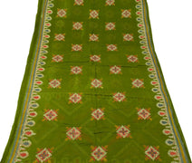 Vintage Indian Scrap Green Saree Pure Cotton Printed Craft Sari Remnant Fabric