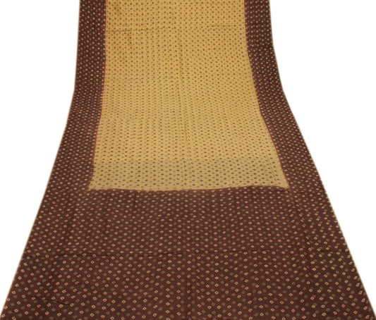 Sushila Vintage Cream Saree 100% Pure Cotton Bandhani Printed Soft Craft Fabric