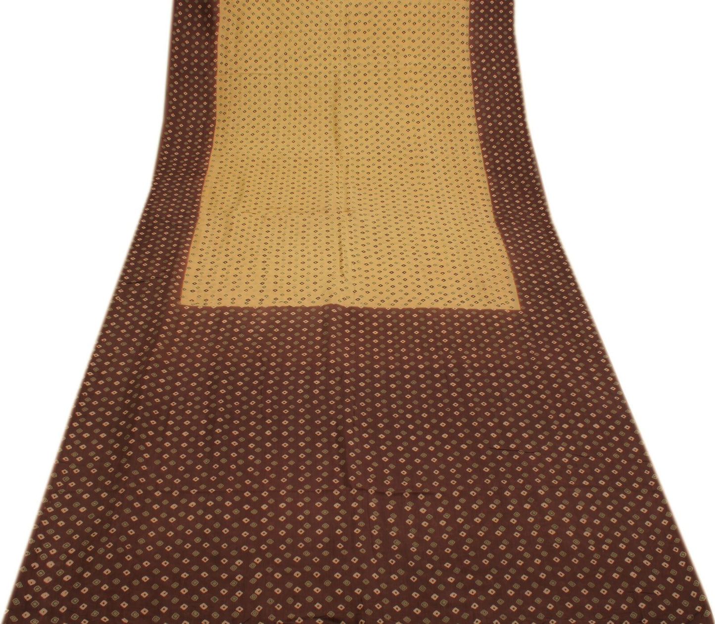 Sushila Vintage Cream Saree 100% Pure Cotton Bandhani Printed Soft Craft Fabric