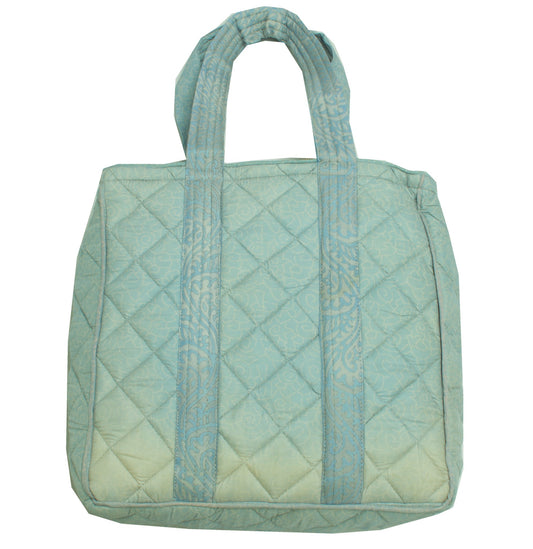 Sushila Vintage Sky Blue Tote Bag 100% Pure Silk Printed Handbag Shoulder Bag