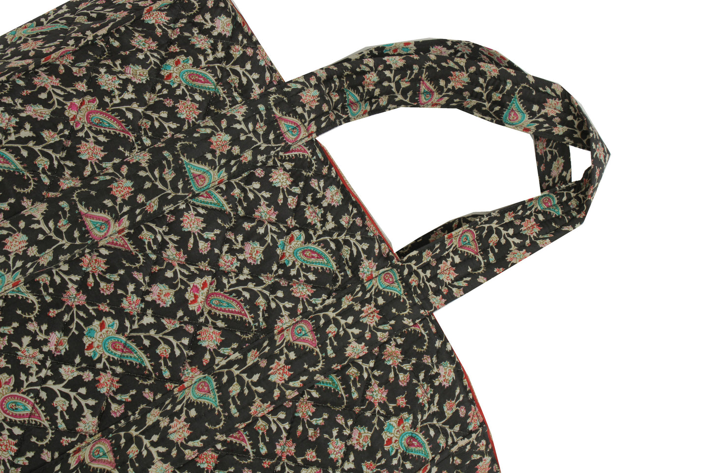 Sushila Vintage Black Tote Bag 100% Pure Silk Printed Handbag Shoulder Bag