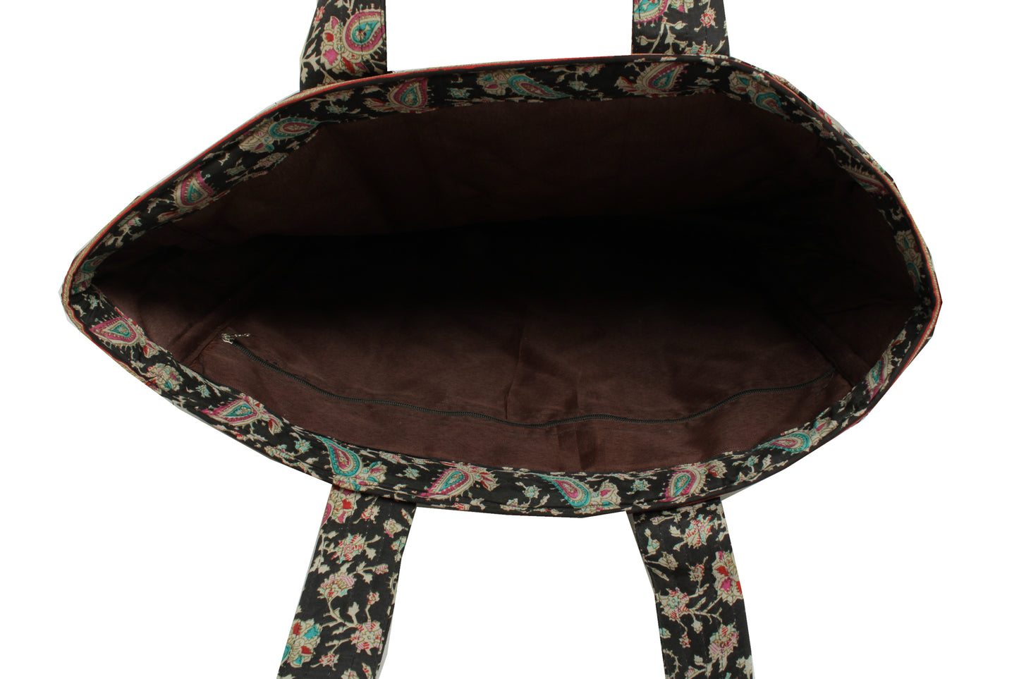 Sushila Vintage Black Tote Bag 100% Pure Silk Printed Handbag Shoulder Bag