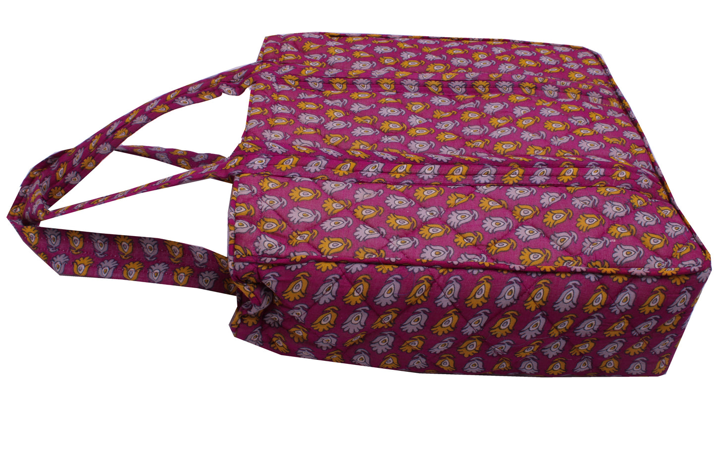 Sushila Vintage Purple Tote Bag 100% Pure Silk Printed Handbag Shoulder Bag